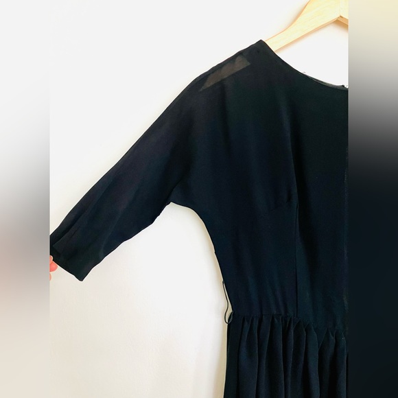 1960s 60s Vintage 🖤 SHEER Rayon Little Black Day Dress LBD sm minimalist small - Picture 3 of 5